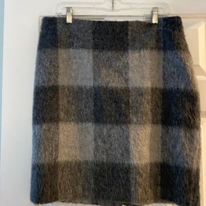 Talbots, dark gray, light gray patterned skirt, size 12.